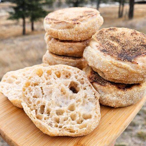 honey whole wheat sourdough english muffins
