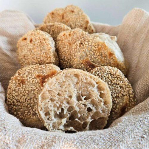 sesame sourdough english muffins